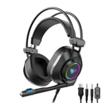 AULA S600 LED Gaming Headset Wired, with Noise Cancelling Microphone, Over Ear Lightweight Stereo Sound Mic Headphone for PC, PS4, PS5, Switch, Xbox One, Xbox, Mobile (USB+3.5mm Jack)