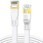 DDMALL CAT8 Ethernet Cable, 15 Metres High Speed 40 Gbps 2000 MHz Flat CAT8 Patch Cord, Gigabit Internet Network LAN Cable with Gold Plated RJ45 Connector for Gaming, Modem, Router, PC (15 m White)