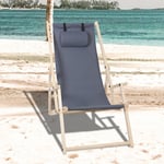 Einfeben - Chaise longue pliante Chaise de jardin en bois Chaise longue pliante Chaise de camping Plage Gris Avec mains courantes