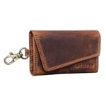 STILORD 'Tinus' Étui Clés Anti RFID Cuir Vintage Pochette Porte-Clefs avec Mousqueton Petite Portefeuille Porte-Carte Trousse avec RFID Blocage Cuir Véritable, Couleur:Kara - Cognac