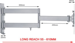 Intec brackets -Silver Extra Long Reach 610mm Slim Fitting Swivel & Tilt TV Wall