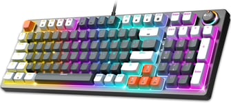 XPERT K350, CLAVIER GAMER MÉCANIQUE AZERTY, 97 TOUCHES À SWITCH MARRON 100% ANTIGHOSTING ET REMPLAÇABLES, 11 MODES DE RÉTRO-ÉCLAIRAGE RGB, FORMAT COMPACT, 2 SWITCHS INCLUS, GRIS[KEY230453]