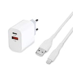 MUTTO Chargeur iPhone USB C - Prise Chargeur USB C + A et Câble iPhone pour iPhone 14/14 Plus/14 Pro/14 Max/13/12/11 XR XS SE X 8 7 6, iPad, AirPods - Embout Tete Chargeur iPhone avec Câble Lightning