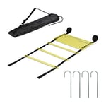 Relaxdays Sport Ladder, Rope, 6 m, 12 Rungs, Coordination Training, Football Accessories, with Bag & Pegs, Black/Yellow