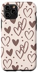 Coque pour iPhone 11 Pro Beige and Brown Hearts Doodle Cute Valentine's Day Design