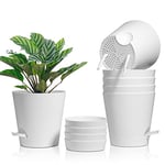 T4U 6 Pcs Pots de Fleurs en Plastique Blanc 15 cm d'Auto-Arrosant, Pot de Fleur de Système d'arrosage Convient aux Jardins de Balcon Intérieurs et Extérieurs