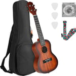 Ukulele Adulte Enfants, Ukulélé Guitare Adulte 21 Pouces, Ukulele Soprano en Bois d'acajou avec Cordes et Sac de Transport Professionnel, Ukulele Concert Guitare Acoustique Adulte, Brun Rougeâtre