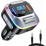 Gotrays - Transmetteur fm Bluetooth Voiture, Allume Cigare Bluetooth 5,0 Chargeur de Voiture PD+QC3,0, Aux Récepteur, Grand Micro et Deep Bass HiFi,