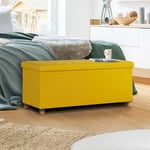 Idmarket - Banc coffre rangement sur pied 100 cm tissu jaune moutarde