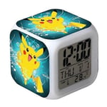 Pikachu Färgglad Väckarklocka LED Kvadratisk Klocka Digital Väckarklocka med Tid, Temperatur, Alarm, Datum