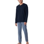 Schiesser Long Fine Interlock Collar Pyjamas Marine/Blå bomull 48 Herre