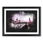 Pont Alexandre Iii Bridge In Paris France Paint Splash Modern Art Framed Wall Art Print, Ready to Hang Picture for Living Room Bedroom Home Office Décor, Black A2 (64 x 46 cm)