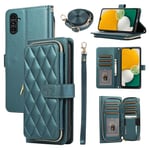 ELISORLI Wallet Case for Samsung Galaxy A13 4G/5G with Detachable Wrist Strap,Shoulder Strap,9+ Card Slots Zipper Purse,Luxury PU Leather Phone Cover for A04s M13 G5 A 13 LTE 13A 2022 Girls Green