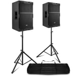 Pair of 15" Active PA DJ Speakers with Bluetooth, DSP and Stands - PDY215A