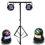 Pack Lumière Pied ML-SUPPORT-DJLIGHT 2 Projecteurs Ibiza Light THINPAR-9X6W-RGBW - 2 Lyres Wash 30W - Soirée Fête Dj Mariage