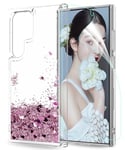 LeYi Coque pour Samsung Galaxy S24 Ultra 5G avec Verre Trempé [Lot de 1], Fille Liquide Paillette Transparente Silicone Gel TPU Antichoc Kawaii Etui Housse pour Galaxy S24 Ultra Or Rose