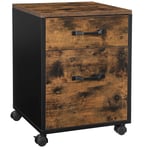 VASAGLE Caisson 2 tiroirs sur roulettes, Rangement bureau mobile, pour documents, format A4, classeurs suspendus, style industriel, Marron Rustique