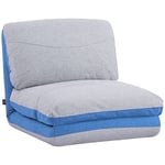 HOMCOM Chauffeuse - Matelas d'appoint Pliant - Fauteuil Convertible - Inclinaison Dossier réglable 5 Positions - Tissu Polyester Aspect Lin Gris Clair Bleu