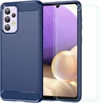 Pour Samsung Galaxy A33 5g Coque+2 X Hd Protecteur Écran Anti Chute Verre Tempered Glass Film Housse Etui Fibre De Carbone Cover Case Shell Pour Samsung Galaxy A33 5g 6 4"" Bleu