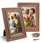 JD Concept Double 6x4 Oak-Wood Rustic Photo Frame, Wall Mounted or Desk-top Mounted, Real Glass Front 4x6 inch Picture (2 pcs)