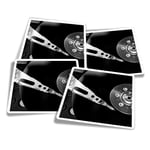 4x Square Stickers 10 cm - Black & White Record Player Music  #44291