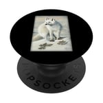 White-Fox Artic-Fox sur neige au pôle Nord Blanc PopSockets PopGrip Adhésif