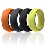 ROQ Silicone Wedding Ring For Men Affordable High Quality Silicone Rubber Band, 4 Pack - Black, Grey, Yellow, Orange - Size 7