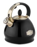 Buckingham 17076 Retro Stainless Steel Stovetop Induction Whistling Kettle 3.4 L-Matt Black, 3.4 liters