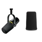 Shure MV7+ Podcast Microphone. Enhanced Audio, LED Touch Panel, USB-C & XLR Outputs & RK345 Black Foam Replacement Windscreen for SM7A and SM7B Microphones - Reduces Unwanted Breath and Wind Noise