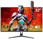 Gawfolk Écran PC IPS 32 pouces, moniteur jeu 4K 144Hz, 1ms, FreeSync, 100%sRGB, Angle vision large 178, haut-parleur incorporé, HDMI2.1, DisplayPort, Compatible avec un montage mural 75*75mm - Noir