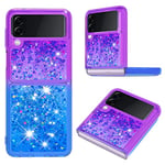 IMEIKONST Glitter Case for Samsung Galaxy Z Flip 3 5G, Liquid Sparkle Quicksand Clear Transparent Sequin Slim Girls Soft TPU Bumper Silicone Shockproof Cover for Samsung Z Flip 3 5G. Purple Blue YB