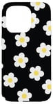 iPhone 15 Pro White Daisy Flower Pattern Yellow Floral on Black Case