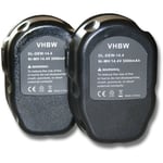 Vhbw - 2x Batteries compatible avec Dewalt DW931K, DW935, DW937K, DW941K, DW966K, DW983K, DW984, DW985 outil électrique (3000 mAh, NiMH, 14,4 v)