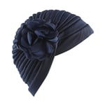 Jaminy Women India Muslim Stretch Retro Solid Floral Turban Hat Head Scarf Wrap Cap (Navy)