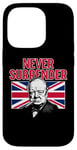 Coque pour iPhone 14 Pro Winston Churchill Never Surrender avec drapeau Union Jack