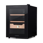 KLARSTEIN El Presidente - Cave à cigares électrique avec Porte vitrée, humidificateur à cigares avec tiroirs en Bois de cèdre, hygromètre, éclairage intérieur LED, 40 litres - Noir