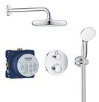 GROHE Grohtherm – Concealed Thermostatic Shower System Set (1 Spray Head Shower 21 cm, 2 Sprays Hand Shower 10 cm, Shower Outlet Elbow, Shower Hose 1.5 m 1/2'' x 1/2''), Chrome, 34727000