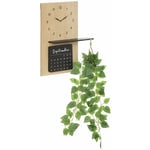 Horloge murale avec calendrier et plante artificielle, 37 x 60 cm