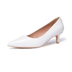 GENSHUO Kitten Heels pour Femmes : Escarpins Classiques à Talons Bas de 5 cm, À Enfiler, Bout Pointu Fermé, Idéals pour Le Bureau, Escarpins Élégants, Vernis Blanc, 38.5 EU