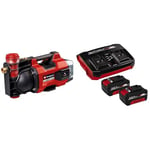 Einhell Pompe d’arrosage sans fil AQUINNA 36/38 F LED Power X-Change (36V, débit max. 3 800 L/h, refoulement max. 37m, ÉCO/BOOST, protection surcharges et gel) avec Twincharger et 2 Batteries 4,0Ah