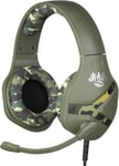 Mythics Casque Gaming Filaire Nemesis PS4, PS5, Switch et Xbox - Microphone - Câble 1,5 m - Prise Jack 3,5 mm - Motif Camouflage Vert Kaki