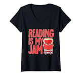 Womens Reading Is My Jam Bookworm Reading Book Lover Librarian V-Neck T-Shirt