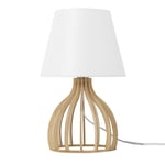 Lampe de Table Déco Blanche en Bois et Tissu avec Support Type Cage E27 Max 40W pour Chambre Table de Chevet ou Salon au Design Scandinave Beliani