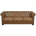 Inlife - Canapé Chesterfield 3 places Cuir artificiel Marron