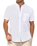 J.VER Men's White Linen Shirts Short Sleeve Big Size Button Down Regular Fit Shirt Shrink Free Lightweight Casual Summer Holiday Beath Shirts with Pocket 4XL