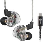 Ccz Melody In-Ear-Monitors Hybrid 1Ba 1Dd Ecouteurs Hifi,Ecouteurs Intra-Auriculaires Filaire Iem Avec Cable 4N Ofc Pour Telephone Portable(Noir Clair,Sans Micro Type-C)