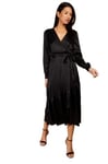 Little Mistress Black Satin Houndstooth Mock Wrap Midaxi Dress, 14