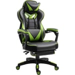 Vinsetto Fauteuil de bureau gamer style baquet racing pivotant, inclinable coussin lombaire, tétière, repose-pieds inclus vert noir