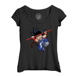 T-Shirt Femme Col Echancré Dragon Ball Goku Blue Manga Dbz Anime Japon