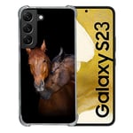 Cokitec Coque Renforcée en Verre Trempé pour Samsung Galaxy S23 Animal Cheval Marron